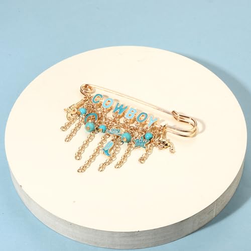 Image of Western Cowboy Safety Pins Brooches Rodeo Boot Hat Horse Horseshoe Beads Charms Pins West Country Concert Party Brooch Jewelry for Skirts Sweater Scarf Lapel Hat Accessories