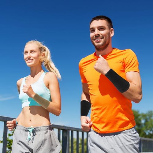 Image of 6 Inch Wrist Sweatbands Tennis Wrist Bands Absorbent Sweat Band for Men and Women Sport Long Wrist Bands, Breathable Cotton Athletic Sweatbands for Basketball, Workout, Running (4 Pack)