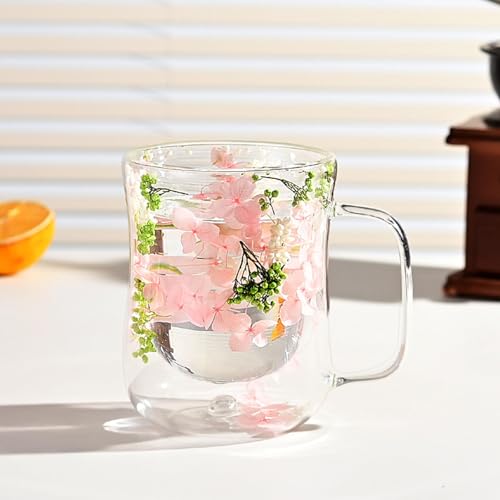 Double Wall Espresso Cups, Flower Glass Tea Cups, Dried Flower Glass Mug, Heat Resistant Glass Mug, Double Walled Glass Mug with Dried Flower Design, Heat Resistant for Hot and Cold Drinks – Image 4