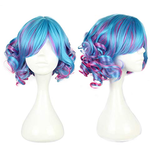 11.8" Short Curly Wig Synthetic Zipper Daily Party Halloween Cosplay Costume Hair Adult(Mixed colors)