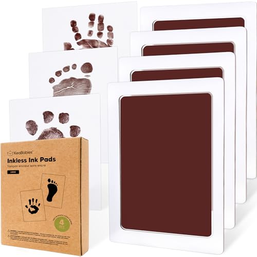 Image of 4-Pack Inkless Baby Hand and Footprint Kit - Mess Free Ink Pad for Newborn Keepsake, Dog Nose & Paw Print Kit, Clean Touch Ink Pad for Baby Hand & Footprints, Ideal New Mom Gifts (Auburn, L)
