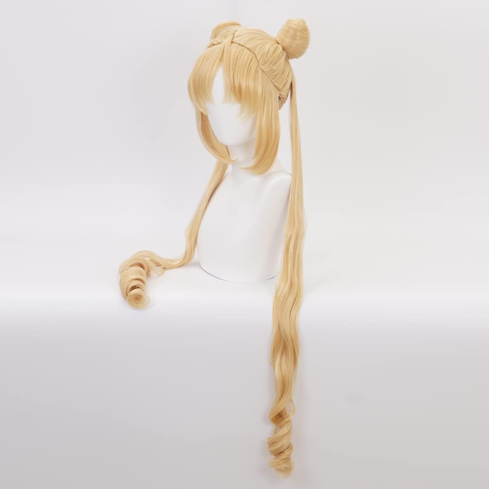 Blonde Wave Double Ponytail Wig with Two Little Buns Heart-shaped Bangs Long Costume Hairs for Women Halloween Cos Anime Party - Image 3