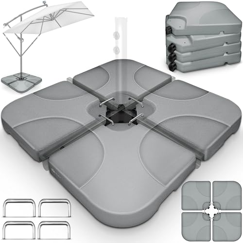 tillvex® Lestage & Dalles Carrées pour Parasol Déporté – Pied de Parasol 60 litres / 80 kg, 4 Pièces avec Connecteur Métallique | Base Remplissable...