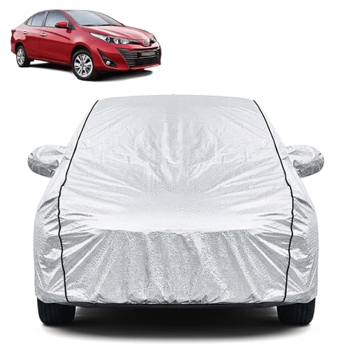 Image of Waterproof Car Cover for Toyota Yaris | Dustproof, UV Resistant & Scratch Protection | Soft Cotton Lining | Triple Stitched | Mirror Pockets & Elastic Fit | Silver