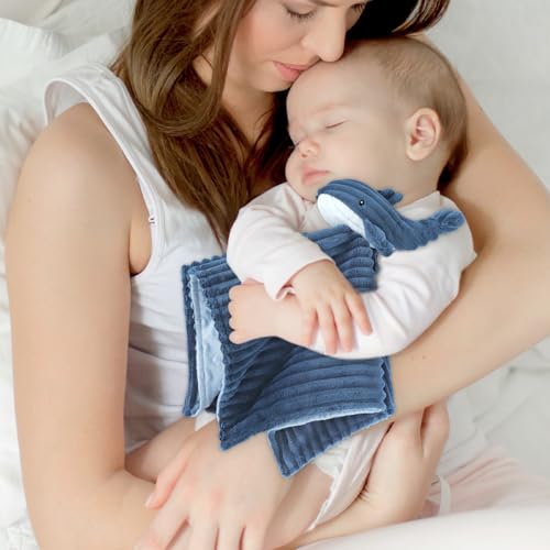 Image of Baby Security Blanket for Unisex Boys and Girls, Soft Lovey Whale Baby Gifts for Newborn Toddler Snuggle Toy Stuffed Animal, Blue 15 Inch