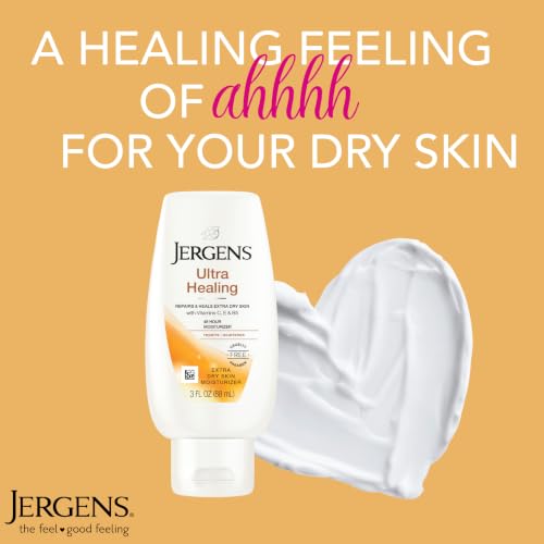 Image of Jergens Ultra Healing Dry Skin Moisturizer, 3 Ounce Travel Lotion, 3-pack, for Absorption into Extra Dry Skin, with HYDRALUCENCE blend, Vitamins C, E, and B5