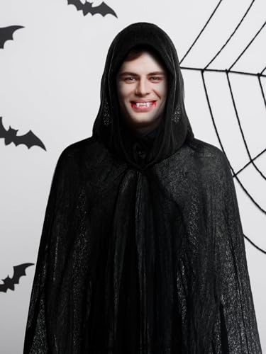 Geyoga Grim Reaper Costume Scary Hooded Cape Witch Costume Hooded Cape for Adult Women Man Cosplay Props