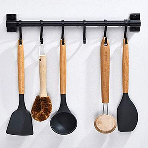 Image of Plantex Stainless Steel Cloth Hanger Wall Mounted with Hanging Hooks /Hook Rail for Bathroom /Cloth Hanger for Wall - Kitchen Accessories (Black)