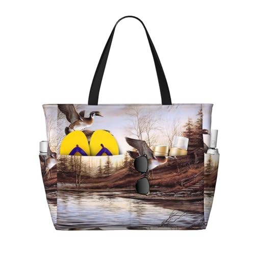 Sac fourre-tout imprimé canards colverts femme grand sac à main décontracté noir de travail