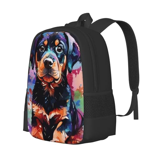 Commuter Unisex Rottweiler Colorful Art Backpack Spacious Compartments for Work Essentials Casual Outings & Trips 17 Inch2