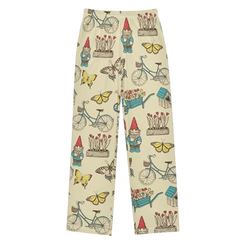 Gnome Butterfly Bicycle Boys Long Pants Soft Trousers Elastic Waist Kids Lounge Bottoms with Pockets S-XL