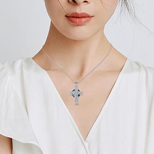 Toupop Celtic Cross Necklace For Women With Crystal Sterling Silver Scottish Cross Pendant Necklace Irish Gifts For Teen Girls Celtic Knot Jewelry For Birthday Graduation Christmas Valentines Mothers Day Gift For Mom Wife Girlfriend Sister Daughter #TOP5
