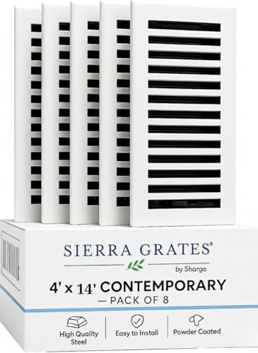 Sierra Grates 4" x 14" Contemporary Design Steel Floor Register in Glacier White Finish for Floor l- Decorative Air Vent Covers- Floor Register 4 x 14 (Case of 8)