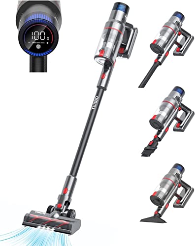 Vistefly V15 Aspirateur Balai sans Fil, 32000pa 500W Aspirateur sans Fil Puissant avec Écran Tactile 60Min Autonomie Batterie Amovible 4 en 1 Aspirateur Balai pour Sol Dur Tapis Poils Animaux