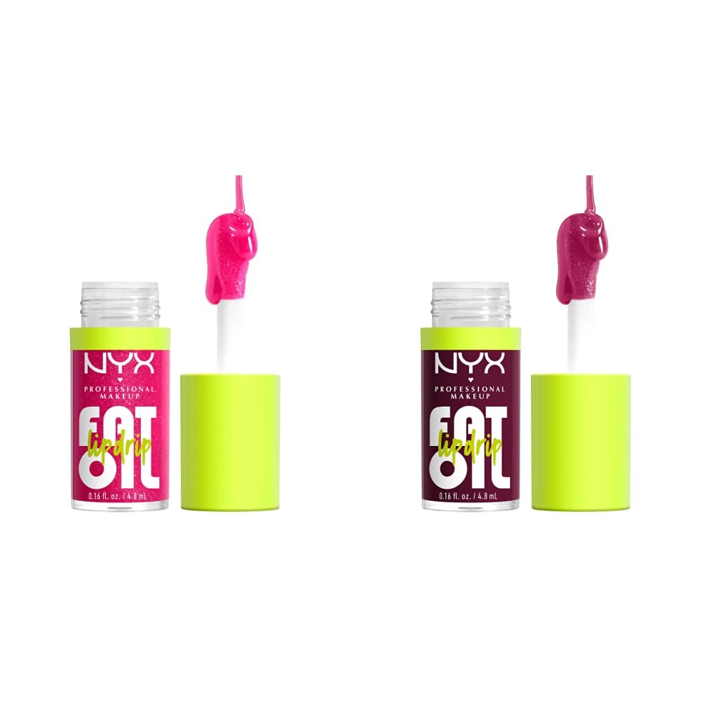 NYX PROFESSIONAL MAKEUP Fat Oil Lip Drip Vegan Tinted Lip Gloss Bundle - Thats Chic Deep Berry and