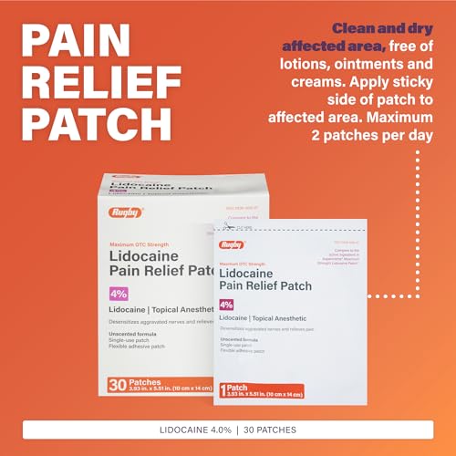 Rugby Maximum Strength Lidocaine Pain Relief Patch - 4% Lidocaine - Topical Anesthetic - Unscented - 30 Patches