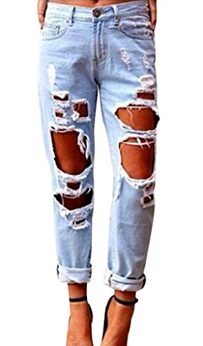 Popbop Womens Skinny Faded Ripped Casual Slim Denim Cotton Jeans