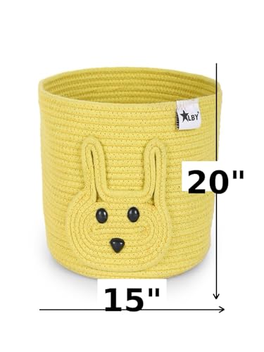 Image of ☆LBY ute Cotton Basket, Handcrafted Woven Storage Planter Basket for Home Decor, Multi-Purpose Bag with Handle for Living Room Bathroom Laundry & Toys cat shape (yellow rab 15x20 inch)