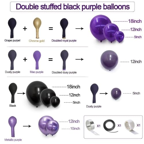 Image of Purple and Black Balloons Dark Purple Balloon Garland Arch Lavender Lilac Kit For Wednesday Birthday Halloween Vampire Retirement Graduation Prom Party Decoration