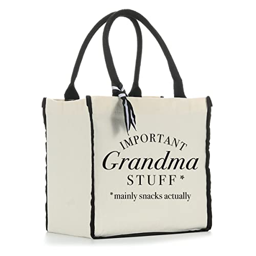 Grandma Tote Bag for Women Personalized Beach Bag Canvas Bag Inspirational Grandma Gifts for Women Grandma Nana Grandmother Gigi Mothers Day Birthday Retirement, Important Grandma Stuff Snack Bag