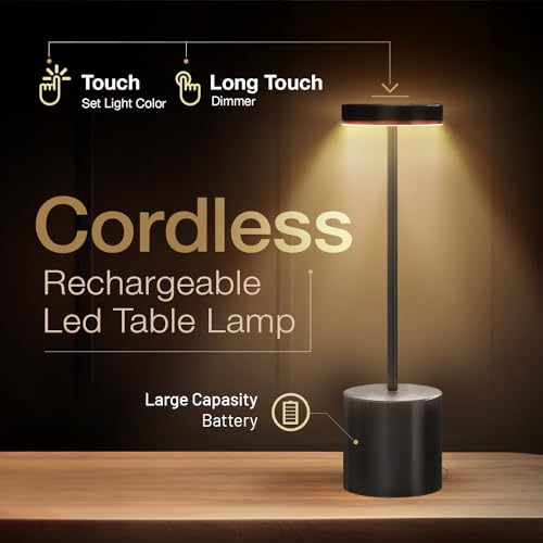 P-Maggia YEGER2024 Pack Of 2 Cordless Table Lamps, 3 Color Stepless Dimming, 5000Mah Rechargeable Battery Operated Lamp, Outdoor Cordless Lamp thumb #3