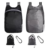 COACOM 2 mochilas plegables ultraligeras, 22 litros de capacidad, mochila deportiva impermeable, mini mochila portátil, ideal para senderismo, camping y otras actividades al aire libre, Negro , Talla