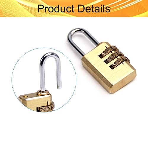 Image of 3-Digit Combination Padlock Shackle Copper Resettable Padlock Gym Lock Waterproof for Gate & Door Hasps Toolboxes Drawing 3mm 4PCS