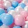 KiddyMoon 200 x 6 cm kinderballen voor ballenbad, speelballen, plastic ballen, gemaakt in de EU, babyblauw/roze/parel