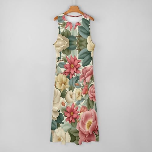 Robe maxi imprimée plantes vintage idéale pour la plage