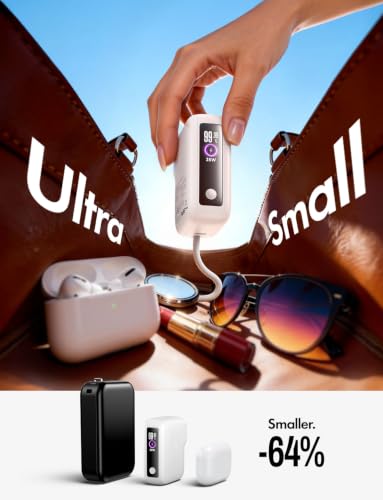 Image of LISEN 3 in 1 Travel Power Bank with Wall Plug, 2026 Mini Portable Charger with Built in Cable 3.3FT, 35W Powerbank Fast Charging 7000mAh for iPhone 17 16 15 Pro Max Plus, Samsung, iPad, Pearl White | Compact & Travel-Friendly Power Bank Wall Charger Long Cable USB C