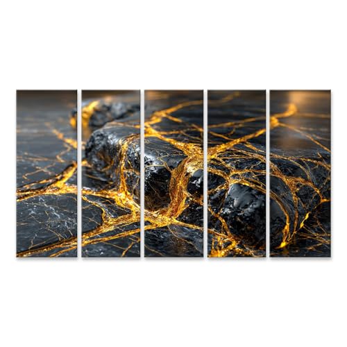 Tableau sur toile marbre de luxe islandburner 5 pièces XXL pour décoration de salon