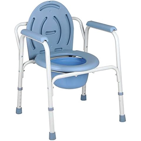Elderly Bathroom Bedside Commodes Chair Stainless Steel Armrests,Toilet Chair with 5 Height Adjustment Holes and a Potty Cover