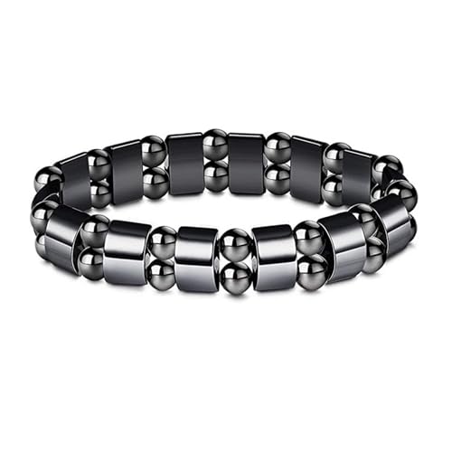 FORUBUS Black Obsidian Hematite Stretch Bracelet, Stacking Hematite Beaded Bracelet for Women Men Jewelry, Medium, Stone, hematite
