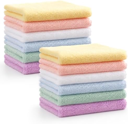 HOMEXCEL Baby Washcloths 12 Pack Microfiber Coral Fleece 11.5 x 11.5 Inch