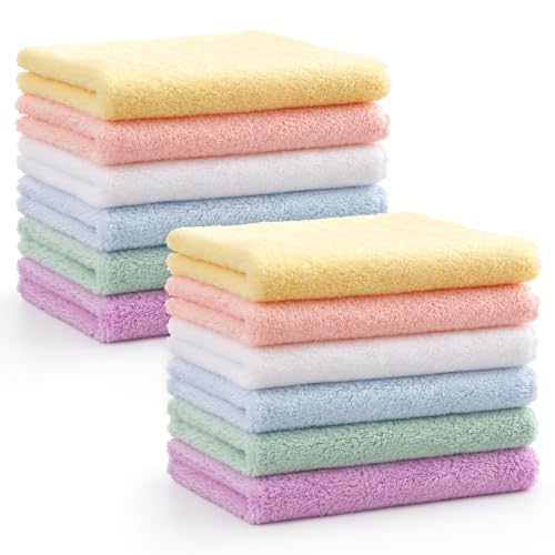 Image of HOMEXCEL Baby Washcloths 12 Pack-Microfiber Baby Bath Face Towel 11.5 x 11.5 Inch Extra Absorbent and Soft Burp Cloth and Wash Cloths for Newborn-Infants and Toddlers-Gentle On Sensitive Skin