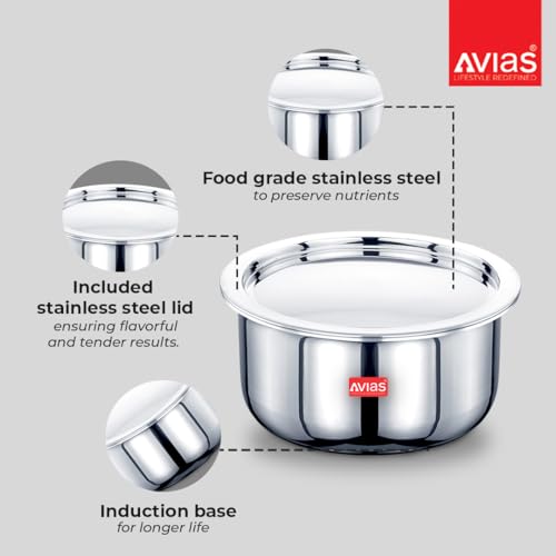 Avias Riara Triply Tope with Lid | 5 Years Warranty | Stainless Steel Tope, Induction Base, Triply Patila, 3 Layered Stainless Steel Cookware,... - Image 4