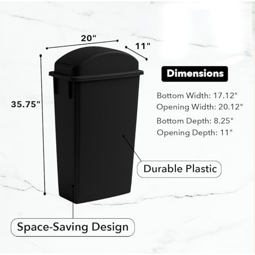 Image of 23 Gallon Slim Rectangular Garbage Can with Dome Swing Lid - Black