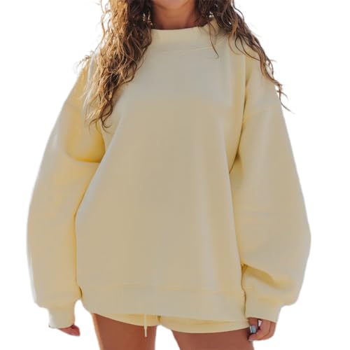 Qmlyev Women 2 Piece Outfits Sweat Shorts Sets Oversized Casual Lounge Matching Set Sweatsuit Tracksuit 2026 Fall Clothes(Yellow, M)