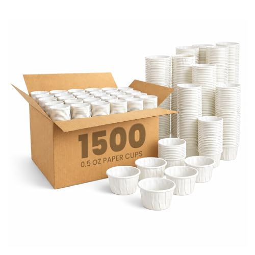 EXITOGLOBAL Paper Medicine Cups Disposable 0.5 oz 1500 pcs Paper Condiment Cup 0.5oz Papers Pill Cups Disposable Souffle Cup
