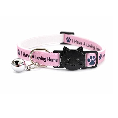 Collares de Gato con Campana, Hebilla de liberación rápida Segura, Rosa, I Have A Loving Home