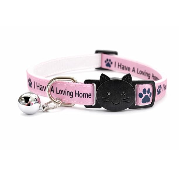 Collares de Gato con Campana, Hebilla de liberación rápida Segura, Rosa, I Have A Loving Home