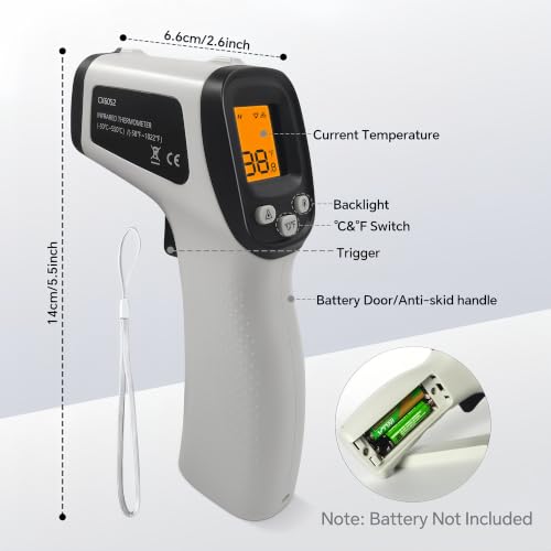 Image of Infrared Thermometer Gun, Digital Laser Temperature Gun -58F to 1022F, Adjustable Emissivity, LCD Backlight, MAX /MIN Display, Non-Contact Thermometer for Pizza Oven, BBQ, HVAC, Griddle