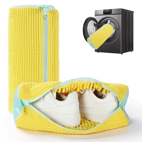 Shoe Washing Machine Bag, 2Pcs Shoe Cleaning for Washer and Dryer, Reusable Laundry Shoe Bag for Sneaker Tennis Shoes Washing Bag for All Types(Yellow)