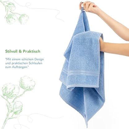 Hammetex 4er Handtücher Set, 100% Baumwolle Premium Qualität Groß 50x100cm Handtuch, Weich Saugstark Schnell Trocknendes Händehandtuch, Hellblau – Bild 6
