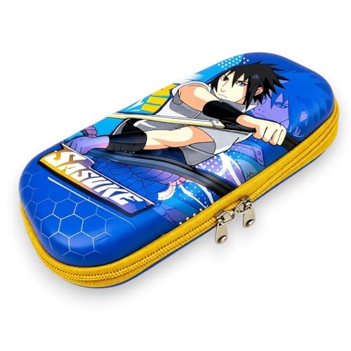 Image of KiddiBox Anime Pencil Box for Kids | 3D EVA Hardtop Zipper Case with Mesh Pocket | Durable Stationery Pouch for School Students, Pencil Pouch for Boys & Girls - Blue & Yellow