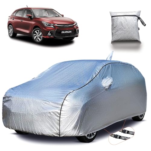Image of Continental [SilverGuard] Dual Belts Extra Protection Toyota Glanza Car Cover (2019-2026) Build with Triple Stitched, Waterproof & Dustproof Car Cover for Glanza (Metallic Silver).