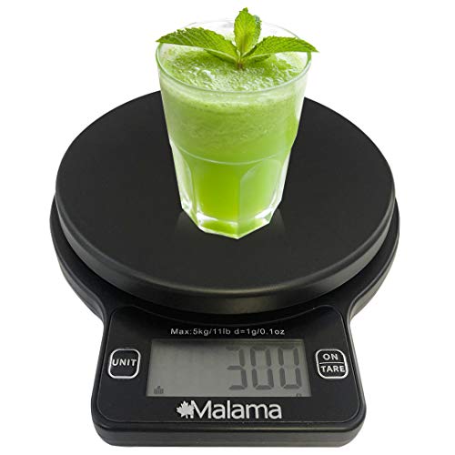 Malama Digital Kitchen Scale, Food Scale, High Precision, Multifunctional with 0.1oz/1g Increment, 11lb/5kg Capacity, Unit convert, LCD Display, Tare Function, Black (Batteries Included)