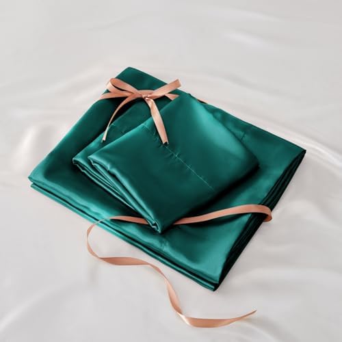 BEDELITE Satin Sheets Queen Size Bed Set, Luxury Soft Teal Silky Sheets for Hair and Skin, Similar to Silk Bed Sheets Set 4 Pieces （1 Deep Pocket Fitted Sheet, 1 Flat Sheet, and 2 Pillowcases）