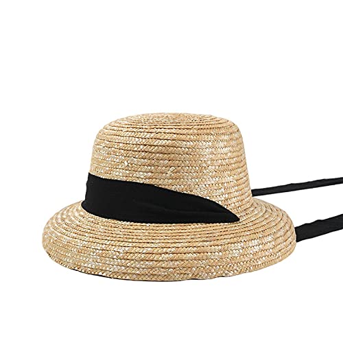 Chapéu de sol chapéu de palha mulheres meninas chapéu de palha retro com fita Hepburn bandagem chapéu de praia crianças boater chapéus de sol (preto 52 cm criança)