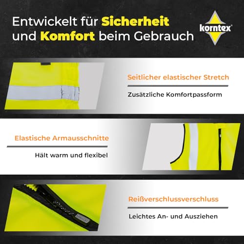 Korntex Hi-Vis Motorradweste, Warnweste Motorradfahrer, KXMOTOGXL, Signal-Gelb XL